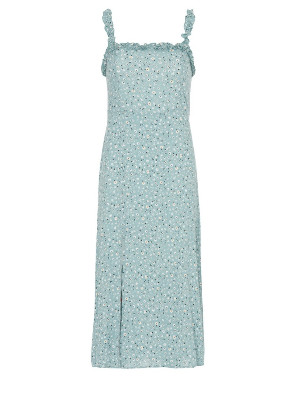 Light Blue Floral Midi Dress with Ruffle Straps Louna